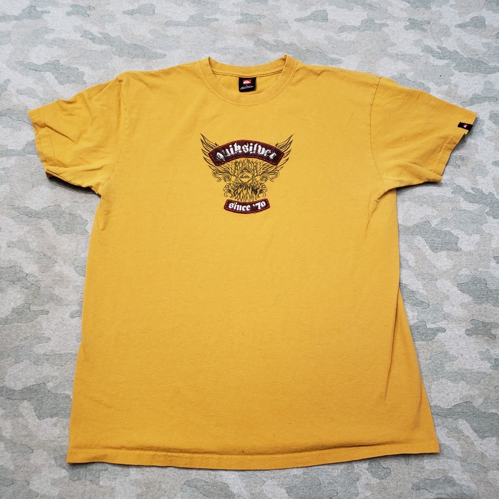 Vtg Quiksilver Shirt Mens Large Yellow Surf Skate Short Sleeve Embroidered Y2k